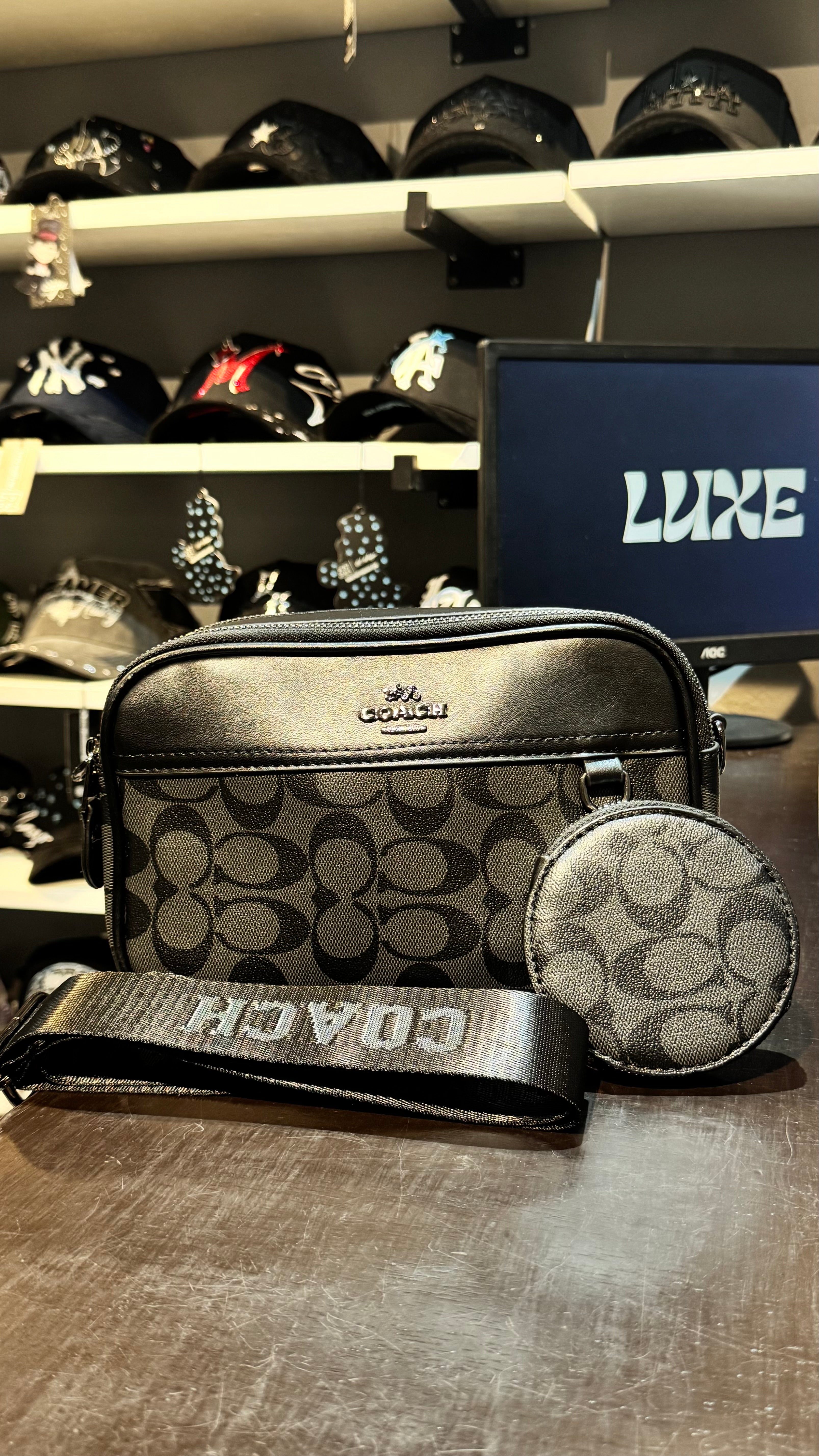 Bandolera Coach Doble Cierre Gris